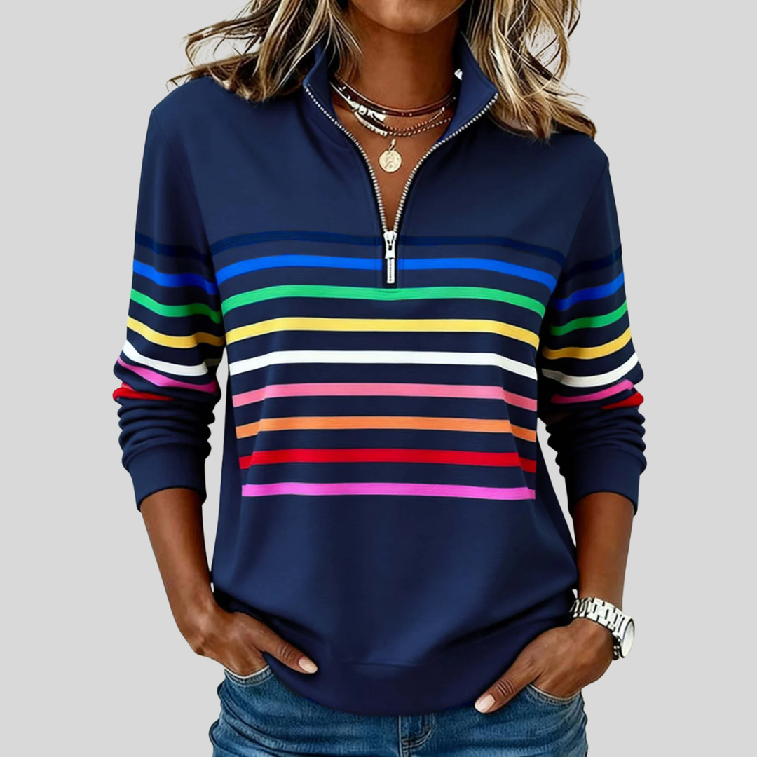 Zofia™ | Kolorowy Sweter z Ćwierć Zipperem w Paski