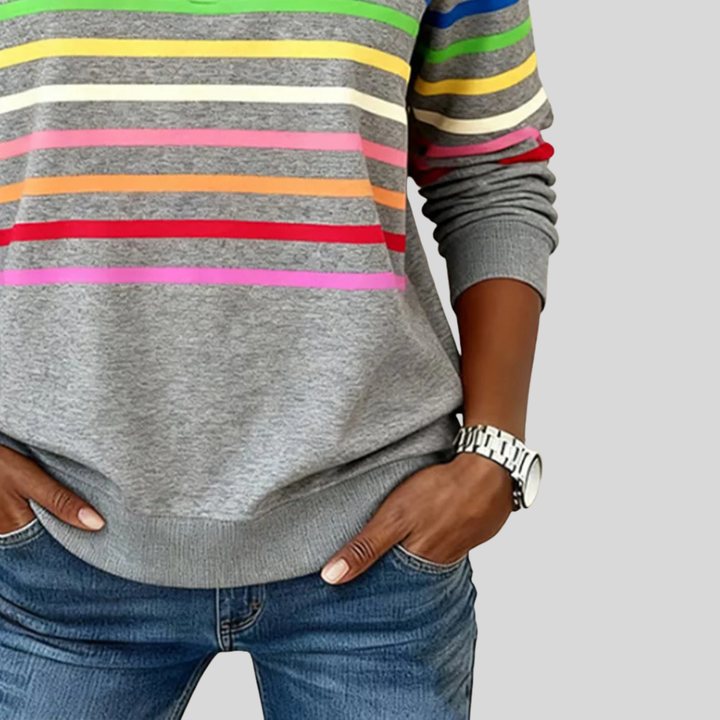 Zofia™ | Kolorowy Sweter z Ćwierć Zipperem w Paski