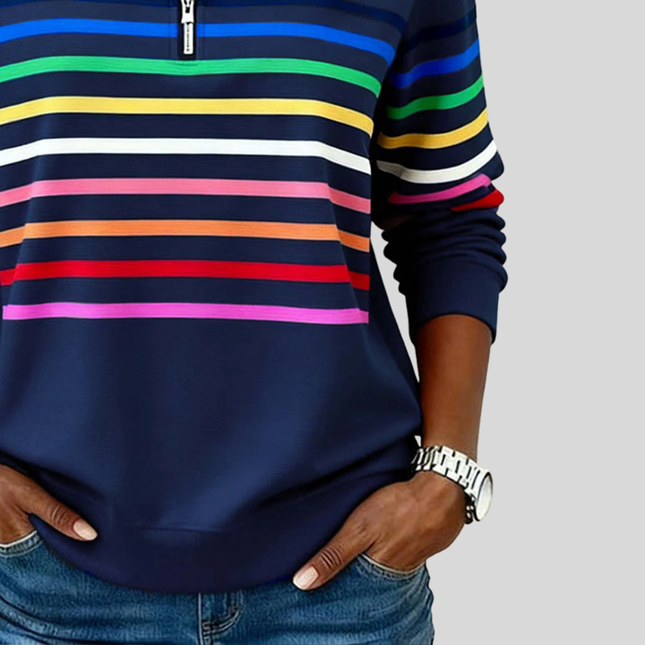 Zofia™ | Kolorowy Sweter z Ćwierć Zipperem w Paski