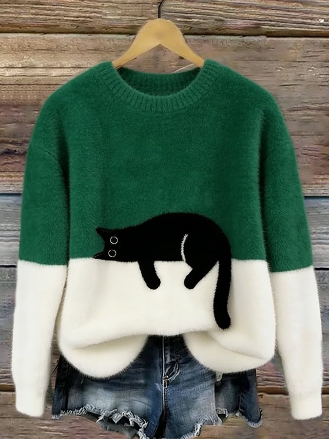 Belinda - Oversized sweter z motywem kota