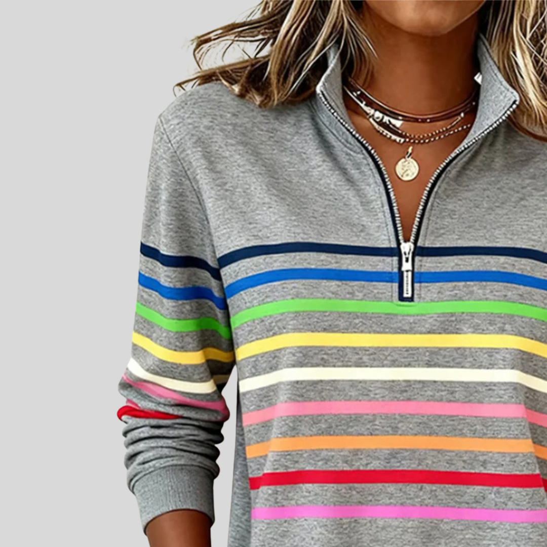 Zofia™ | Kolorowy Sweter z Ćwierć Zipperem w Paski