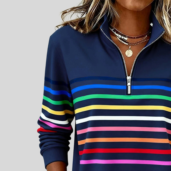 Zofia™ | Kolorowy Sweter z Ćwierć Zipperem w Paski