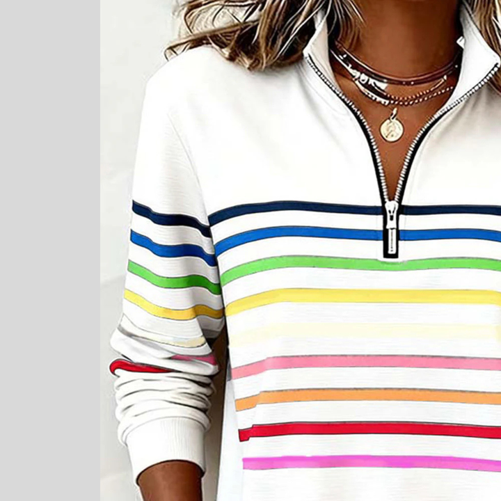 Zofia™ | Kolorowy Sweter z Ćwierć Zipperem w Paski