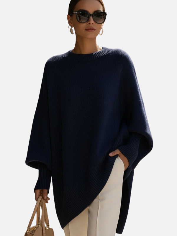 Anne | Miękki, oversize'owy poncho-pulower z dzianiny