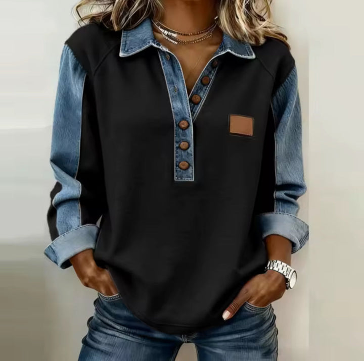 Voxanne™ | Sweter z denimu z kołnierzem