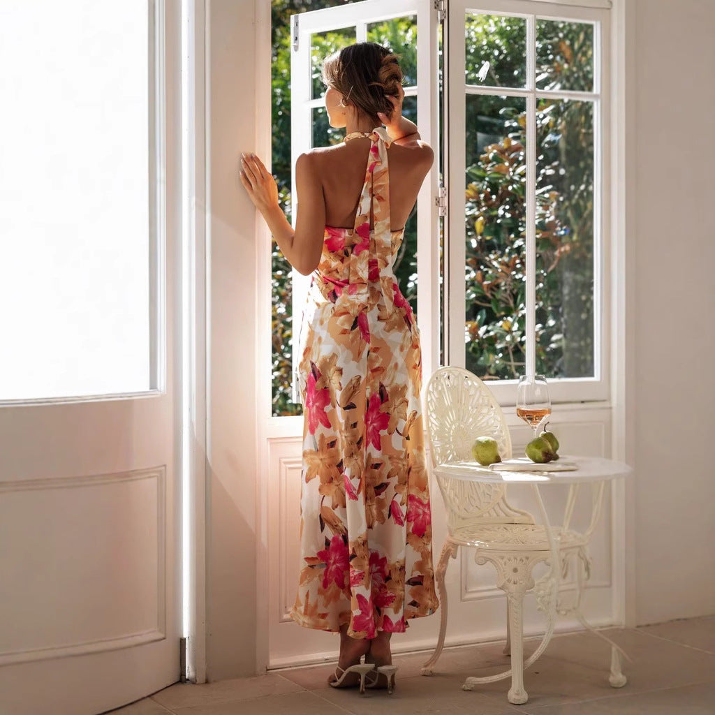 Minirva - Kwiatowy Urok Sukienka Midi z Wysokim Kołnierzem
