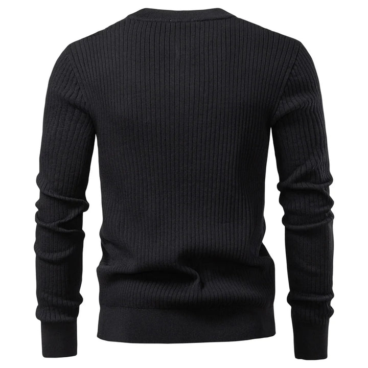 Ribbed sweter męski z listwą guzikową i długim rękawem | Welana Warszawa