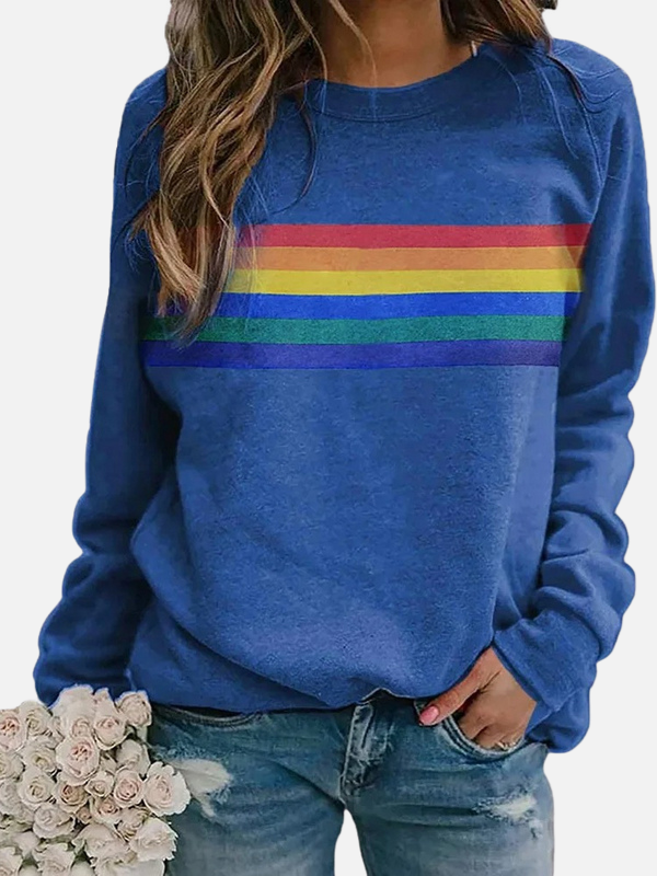 Helle | Bluza z tęczowymi paskami, okrągły dekolt