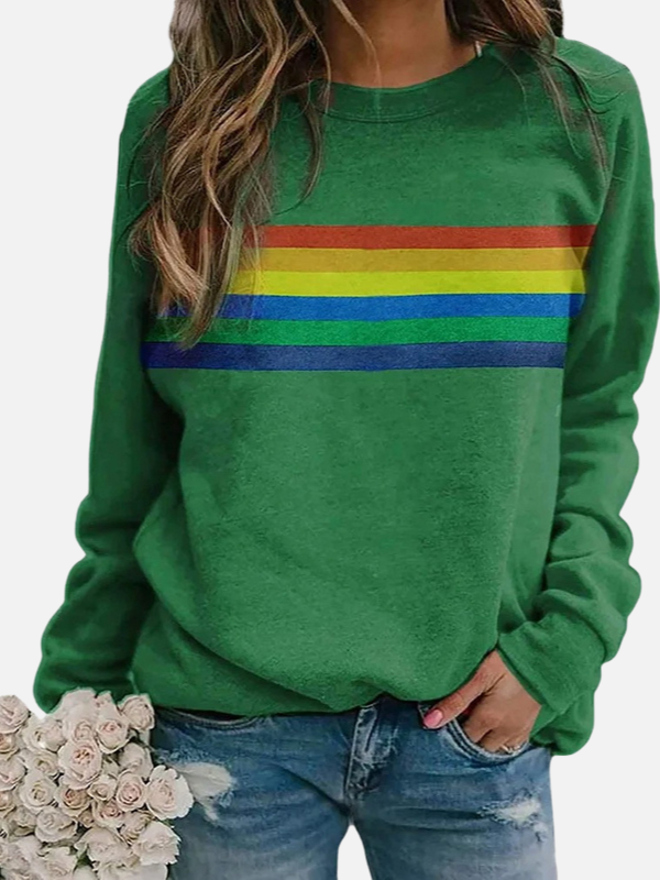 Helle | Bluza z tęczowymi paskami, okrągły dekolt