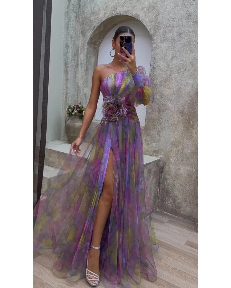 Cecelia - Sukienka maxi z jednym rękawem